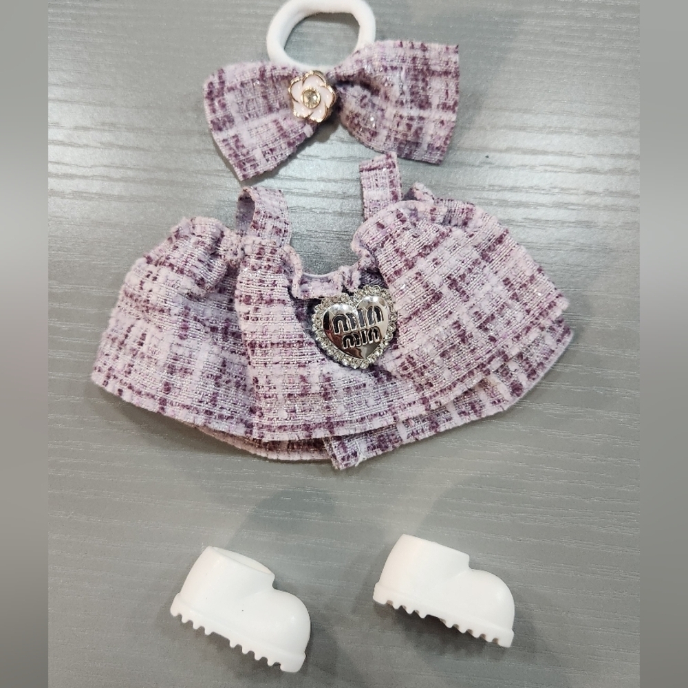 Tweed Labubu Dress with White Shoes